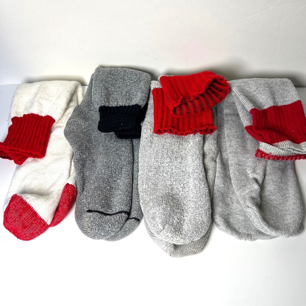 Vintage Tube Boot Socks Bundle 4 Pairs Grey‎ White Red Navy Heavyweight 90s